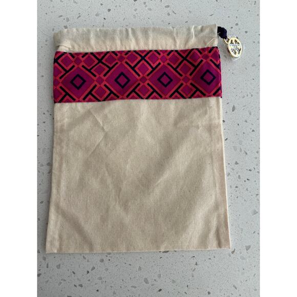 Tory Burch Pink and Cream small fabric Bag Gold Emblem - Picture 2 of 4